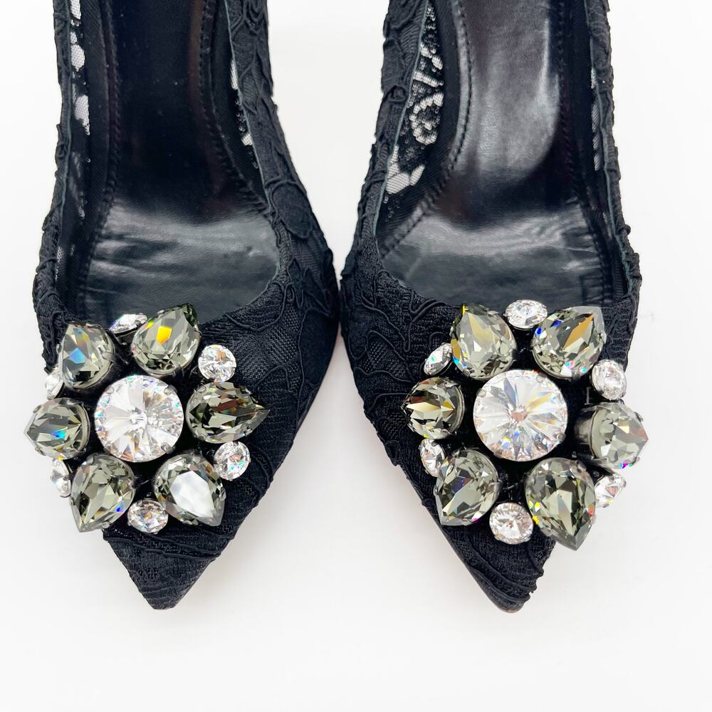 Dolce & Gabbana Bellucci Black Lace Crystal Brooch Pointed Toe Pumps Heels IT 36 - Picture 6 of 10